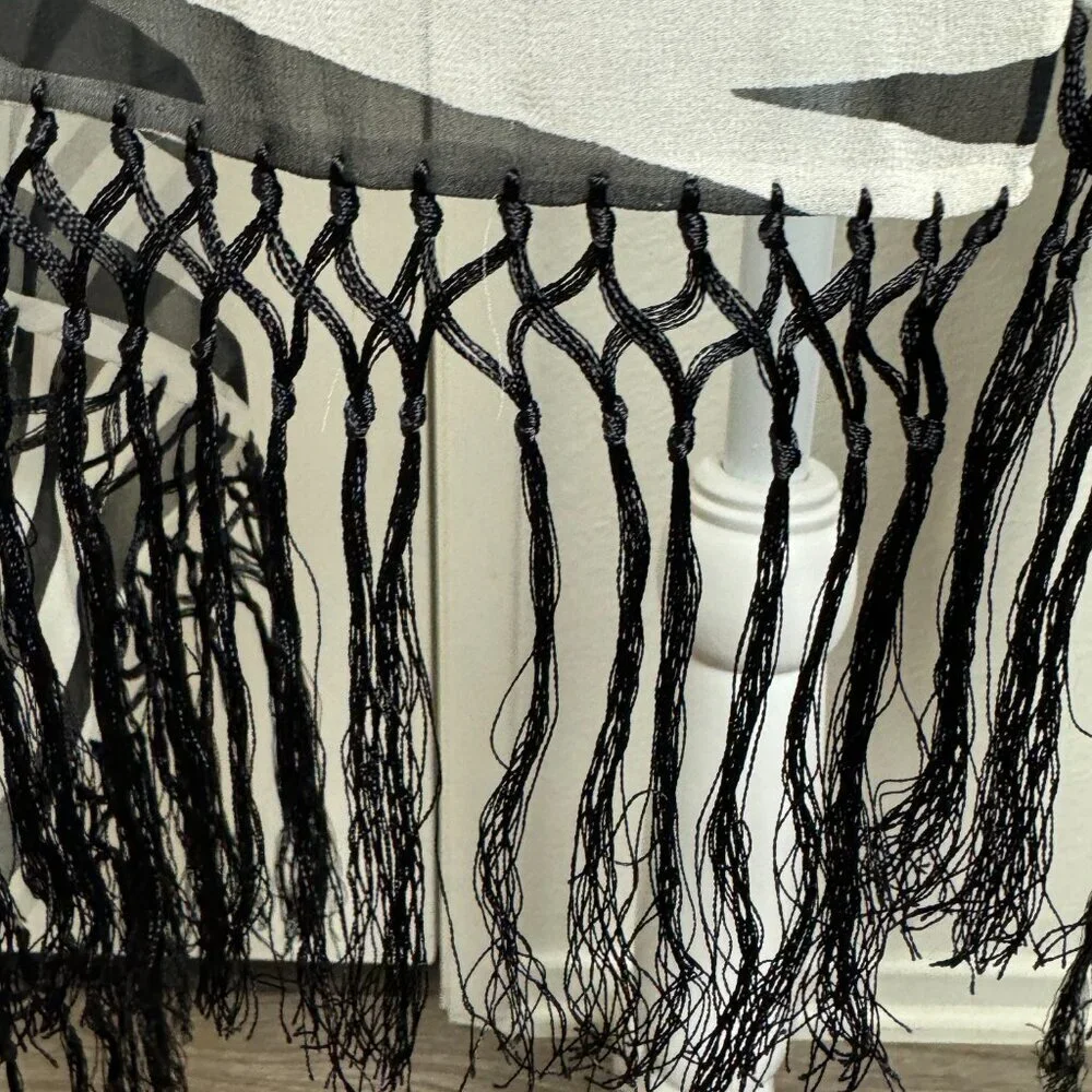 ECHO Evening Party Scarf Silk  Fringe Black & White